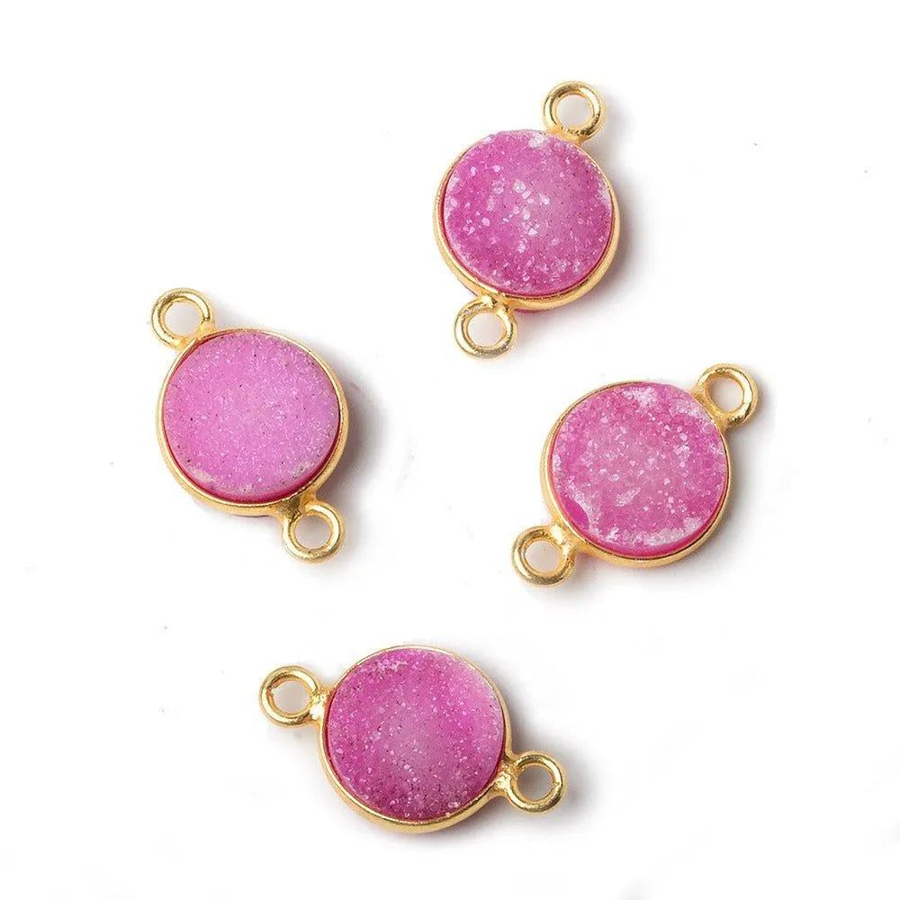 10mm Vermeil Bezel Dark Pink Drusy Coin Connector 1 piece