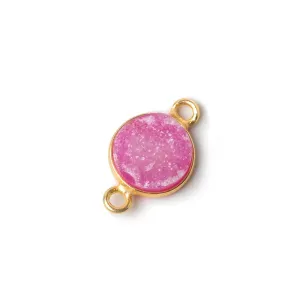 10mm Vermeil Bezel Dark Pink Drusy Coin Connector 1 piece