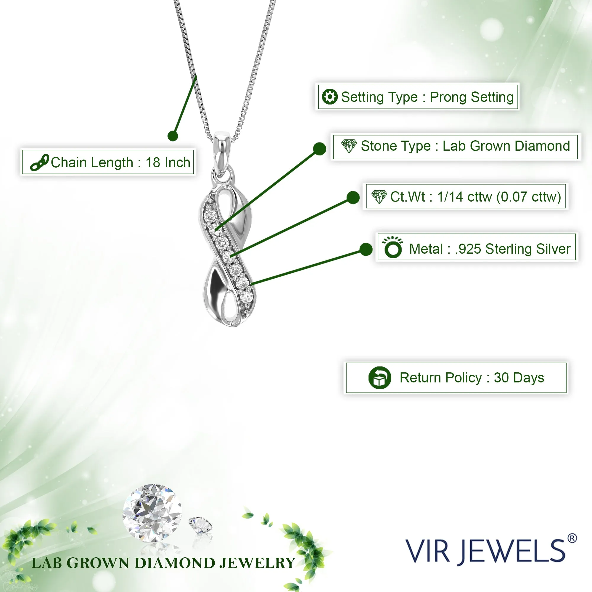 1/14 cttw Lab Grown Diamond Infinity Pendant in Sterling Silver