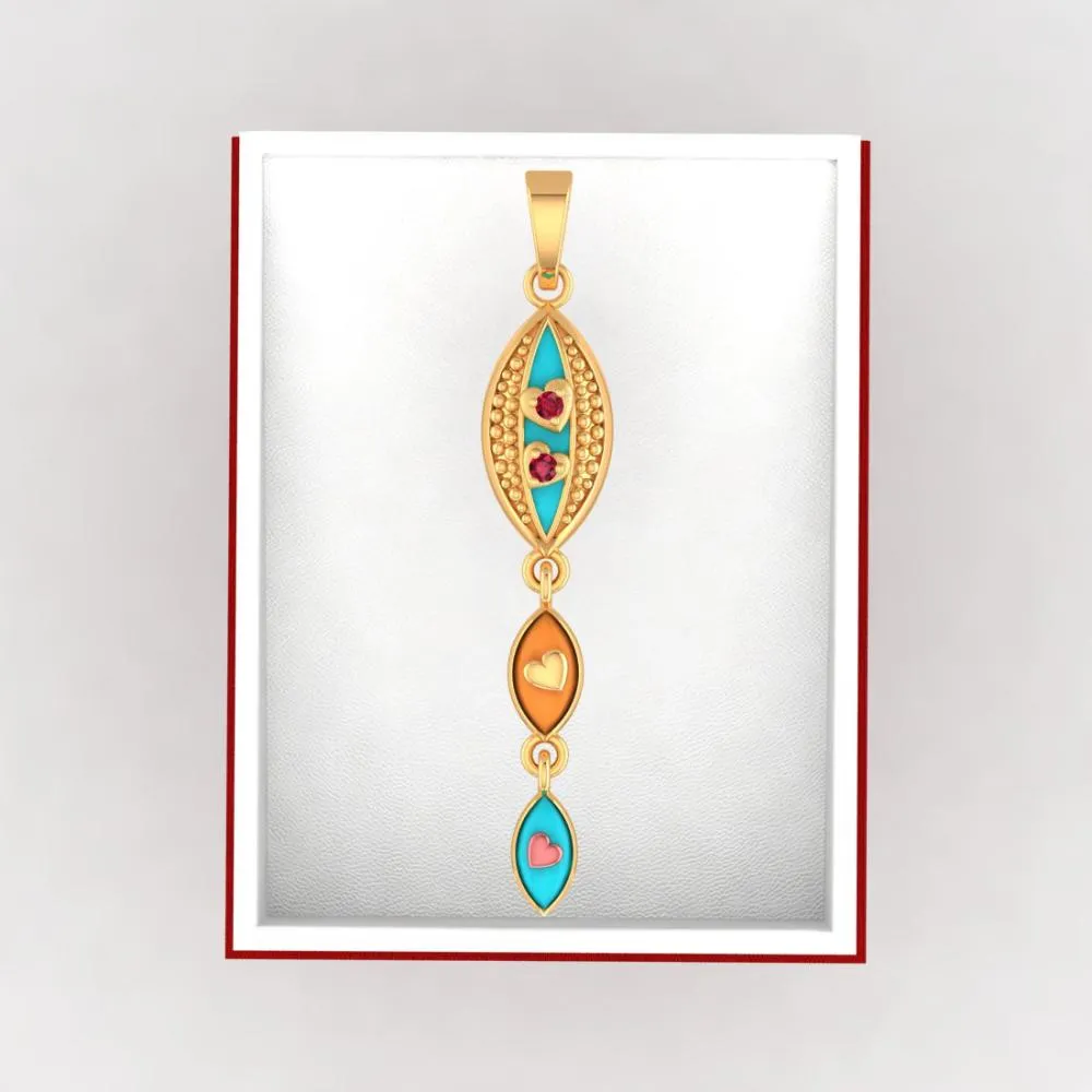 14k Gold Pendant With Exquisite Enamelling On Connected Droplet Design