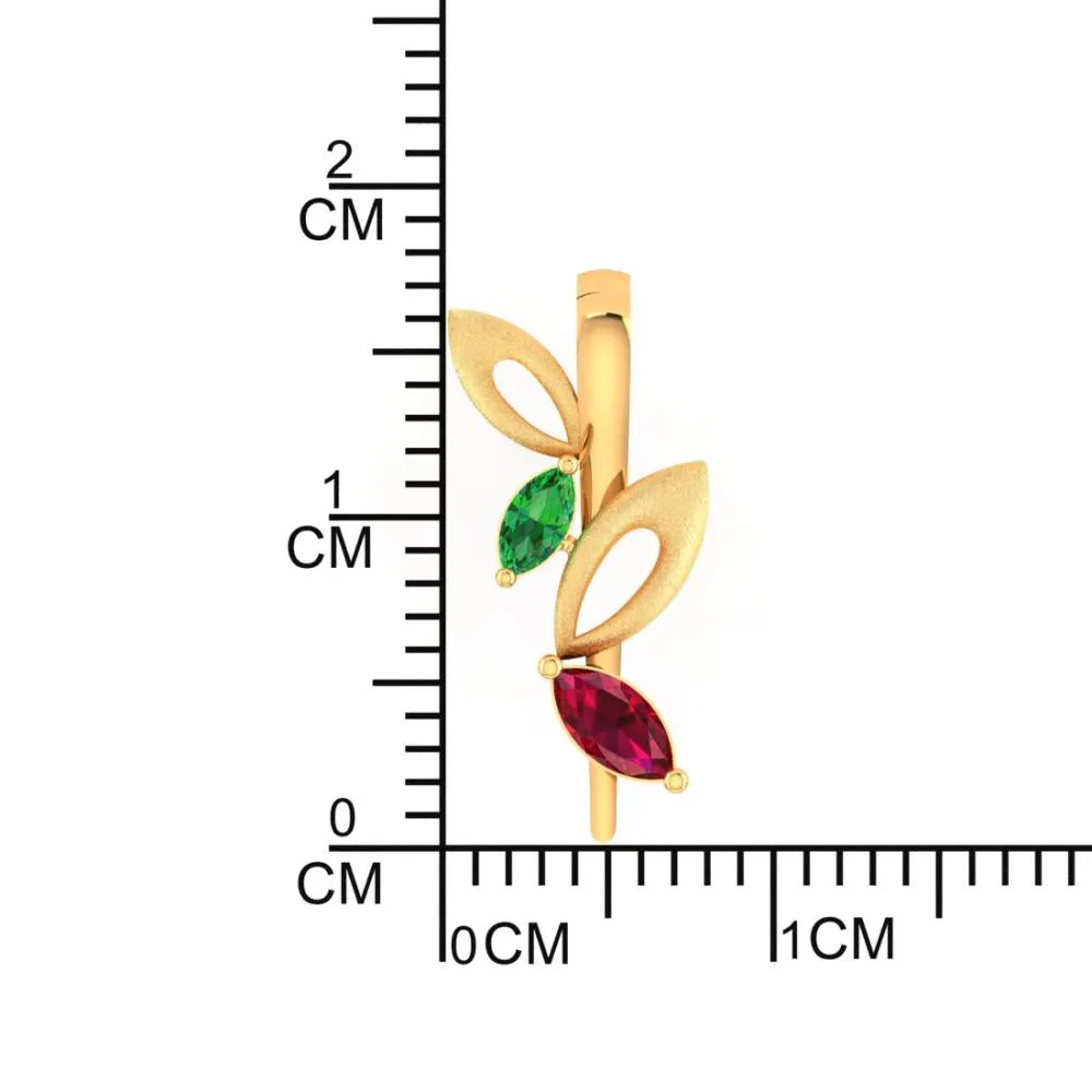14k Gold Pendant With Stone Leaves And Hollow Leaves On A Twig Design