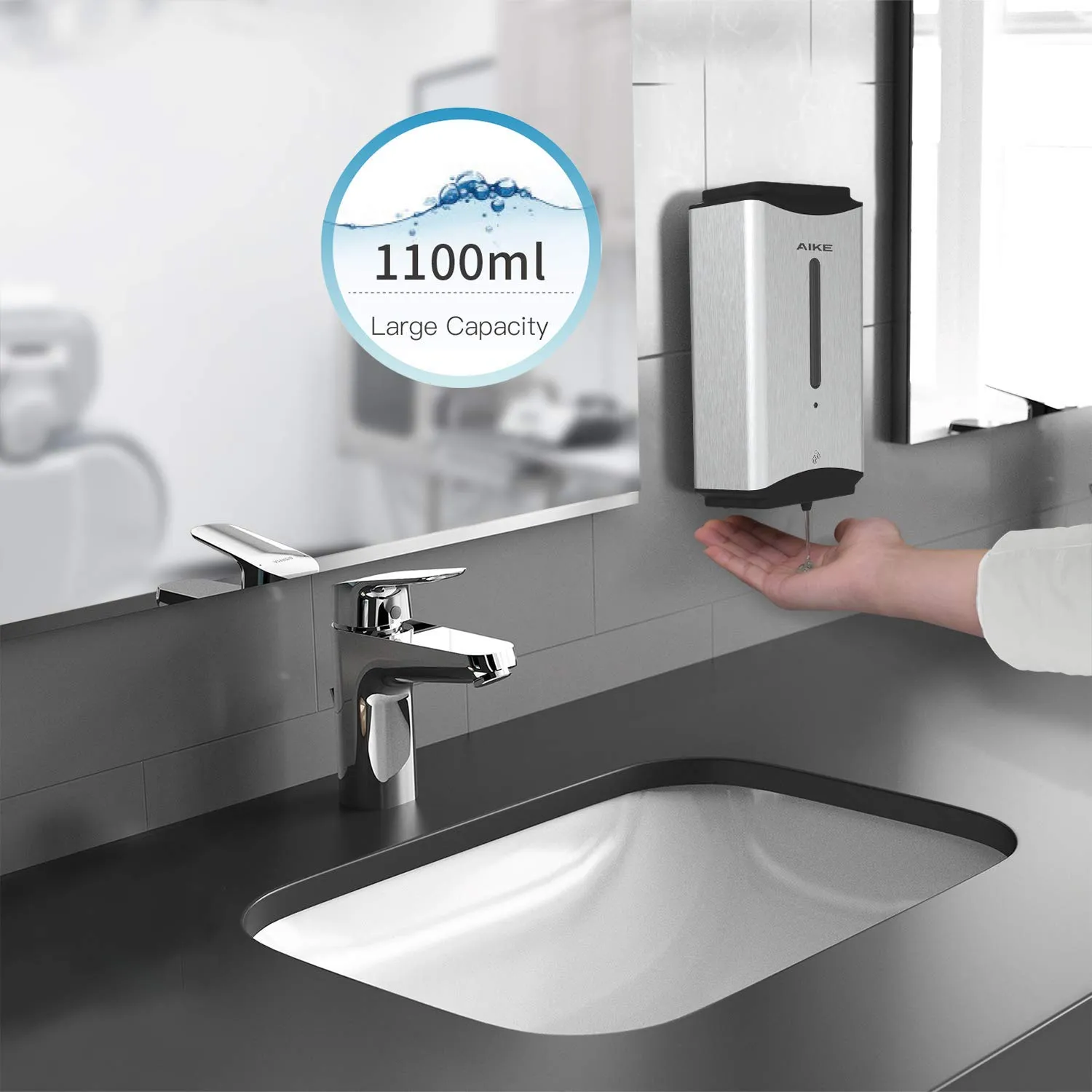AIKE 1100ml Automatic Soap Dispenser For Commercial Bathroom, AK1206