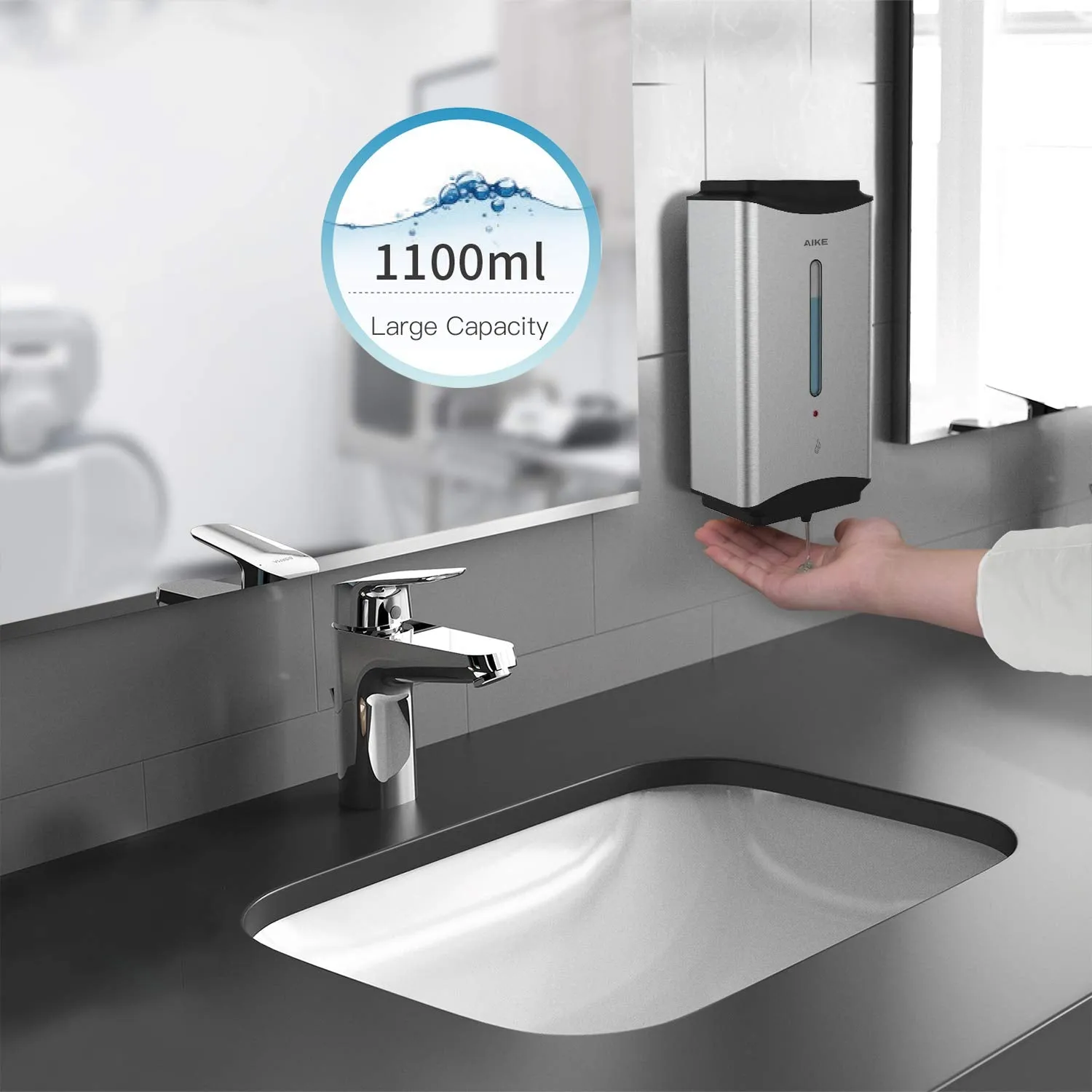 AIKE 1100ml Automatic Soap Dispenser For Commercial Bathroom, AK1206