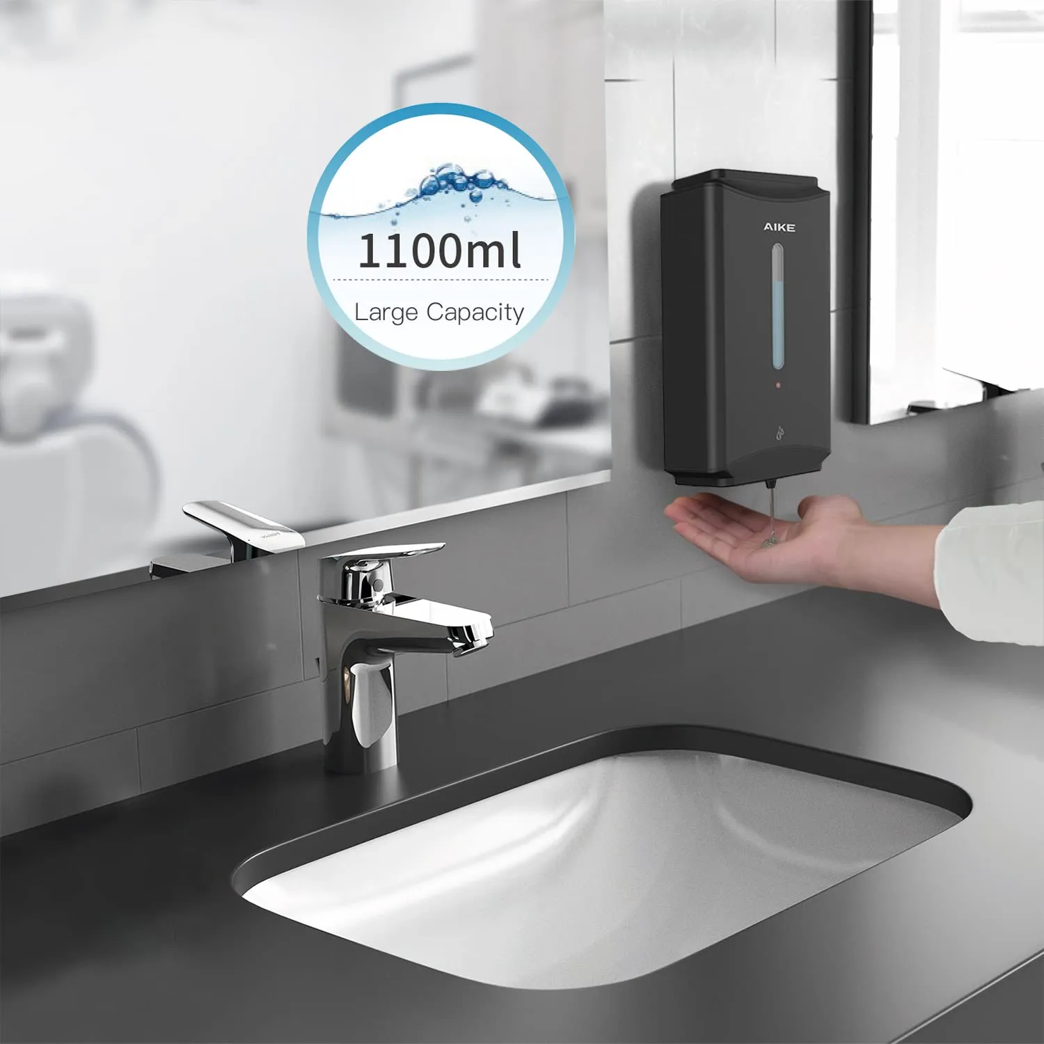AIKE 1100ml Automatic Soap Dispenser For Commercial Bathroom, AK1206