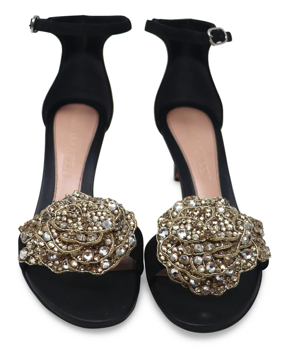 Alexander McQueen Black Suede Rhinestone Heels sz 8