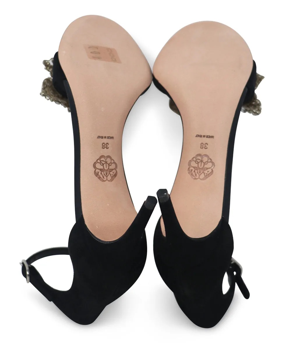 Alexander McQueen Black Suede Rhinestone Heels sz 8