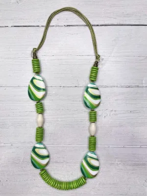 Alisha D Handmade Lightweight Lime White Beaded Adjustable Cord Necklace