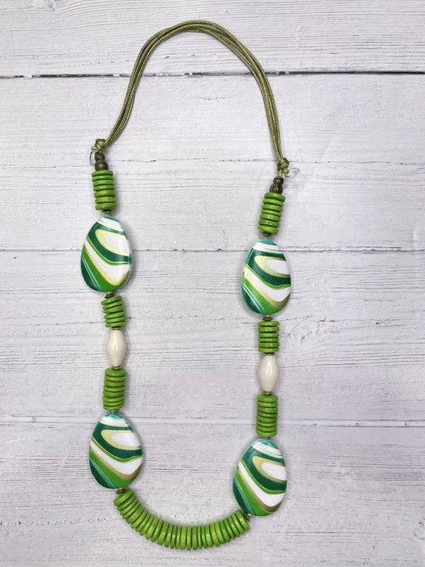 Alisha D Handmade Lightweight Lime White Beaded Adjustable Cord Necklace