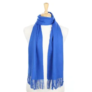 Azure Blue Cashmere Fringed Woven Scarf