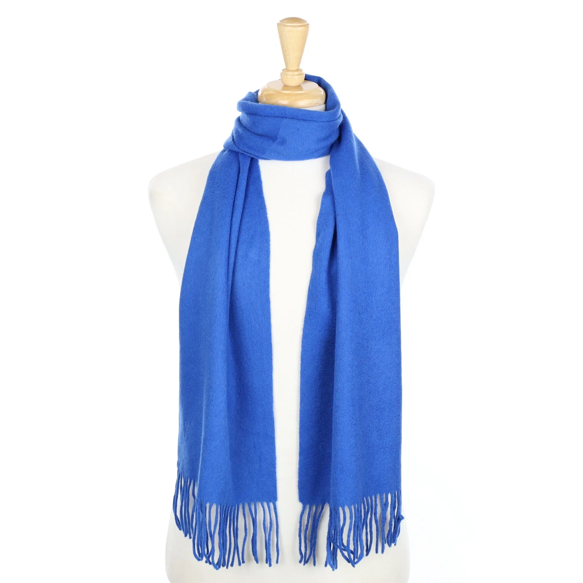 Azure Blue Cashmere Fringed Woven Scarf