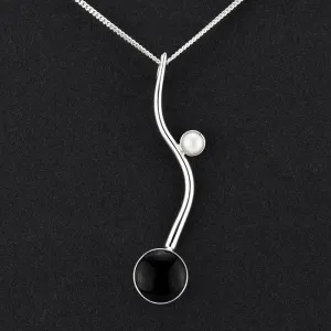 Black Obsidian and Pearl Stone Pendant Necklace