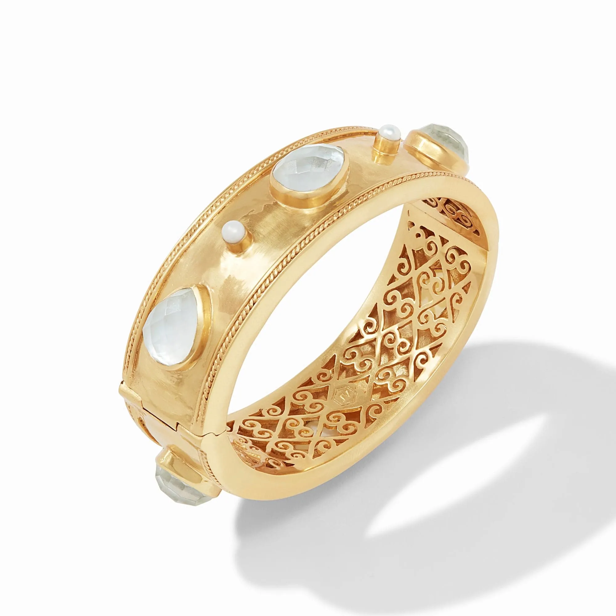 Cannes Stone Statement Hinge Bangle - Iridescent Aquamarine Blue