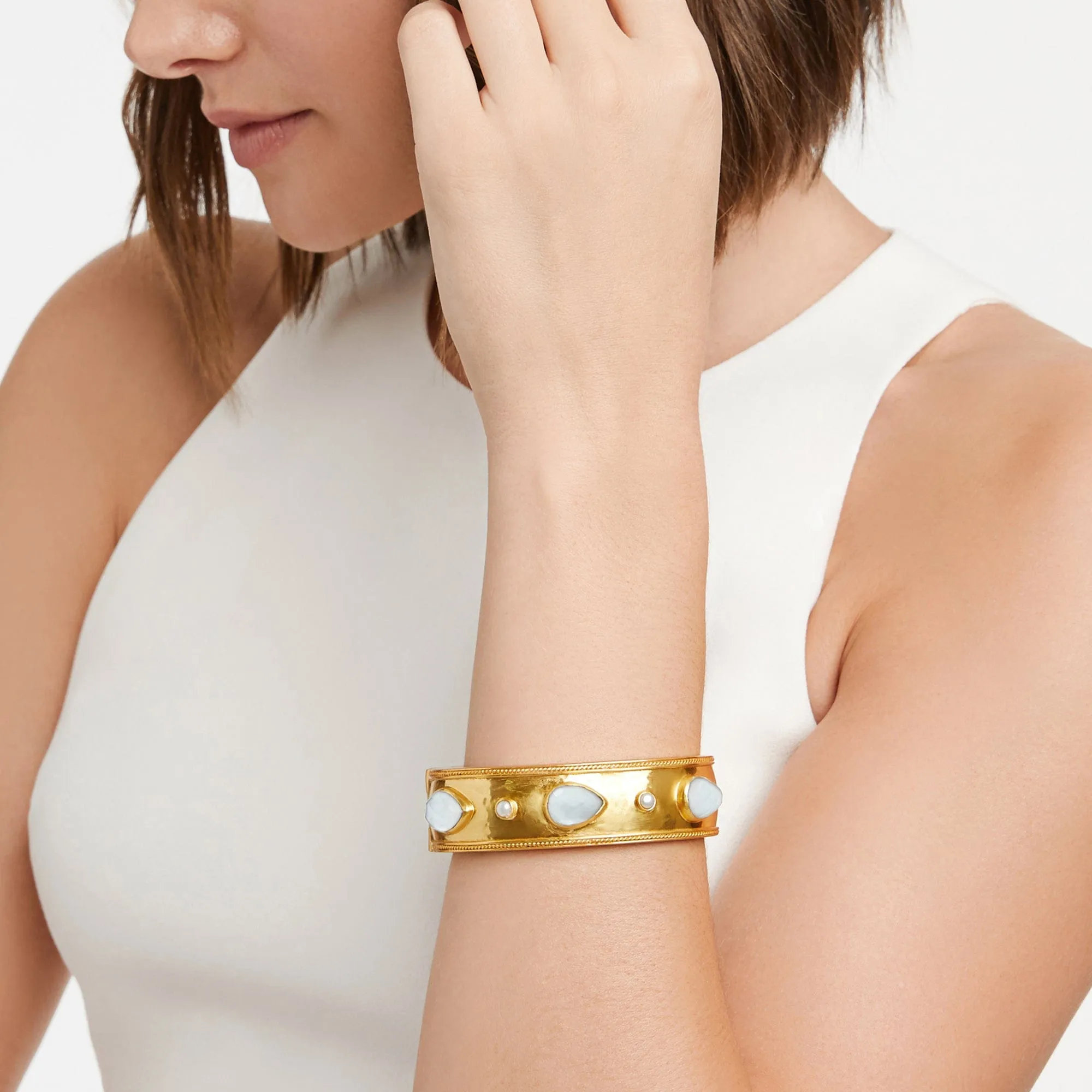 Cannes Stone Statement Hinge Bangle - Iridescent Aquamarine Blue
