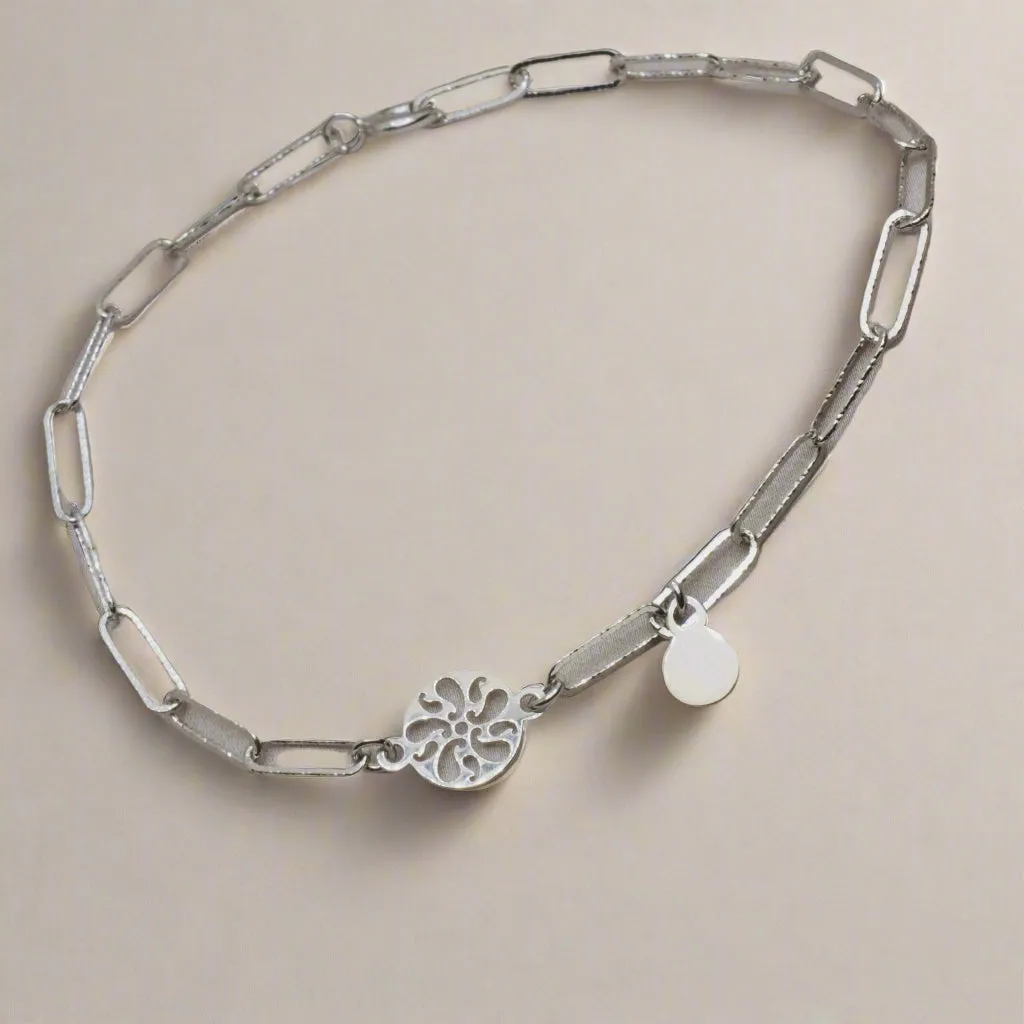 Chain Bracelet with Filigree Charm - 925 Silver Jewelry