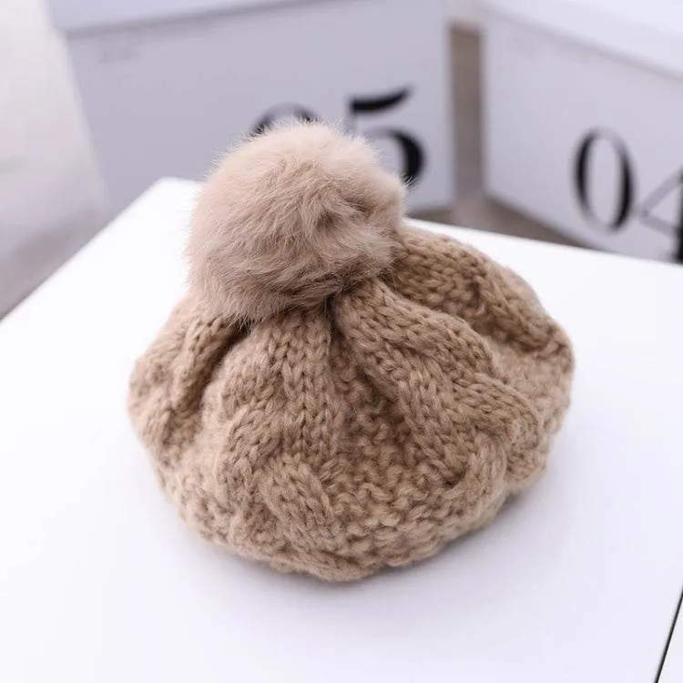 Children's Hemp Knitted Beret - Cozy Wool Hat for Autumn & Winter