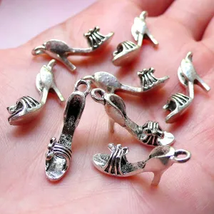CLEARANCE 3D High Heel Shoe Charms Sandal Charm (8pcs / 20mm x 11mm / Tibetan Silver / 2 Sided) Fashion Charm Bracelet Pendant Lady Wine Charm CHM1035