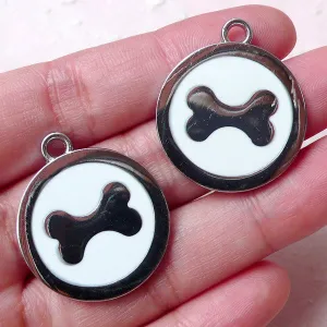 Dog Toy Enamel Charms Dog Bone Color Charm (2pcs / 25mm x 29mm / White) Pet Zipper Pull Charm Bangle Keychain Bag Charm Favor Charm CHM1422