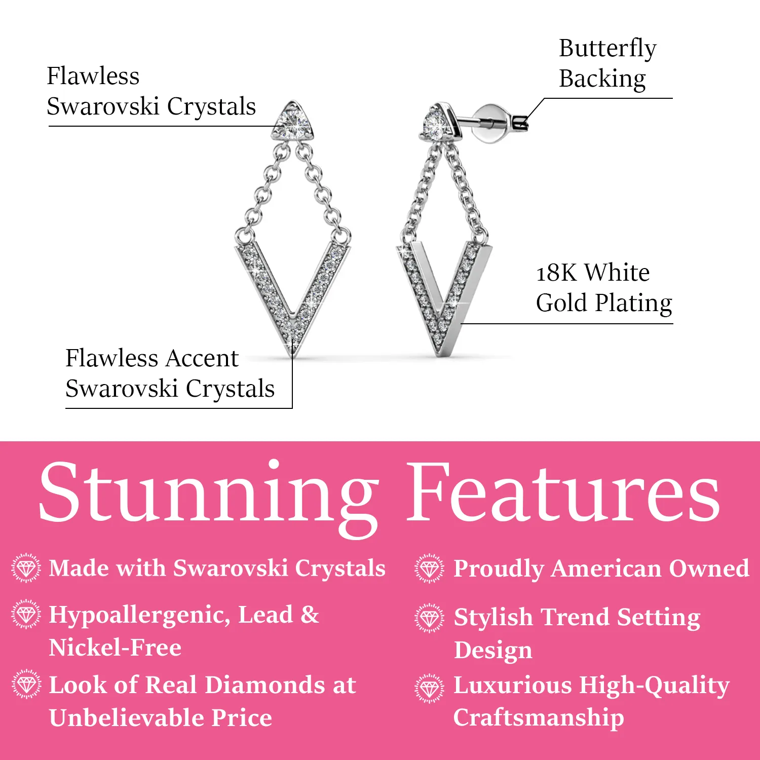 Francesca 18k White Gold Plated Drop Earrings with Swarovski Crystals