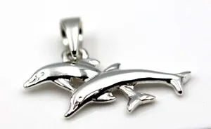 Genuine Sterling Silver 925 Double Two Dolphin Pendant