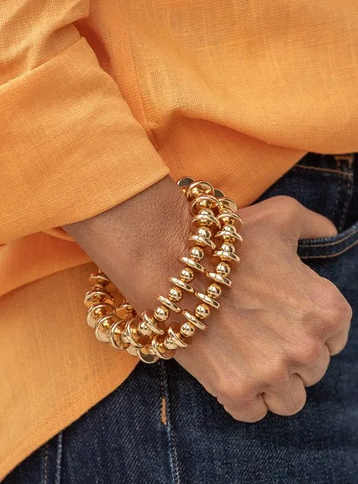 Gold Novelty Geometric Bead Bracelet Set