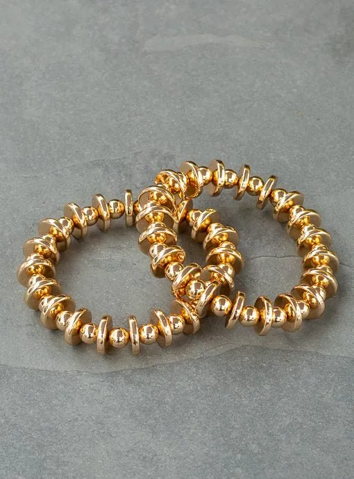 Gold Novelty Geometric Bead Bracelet Set