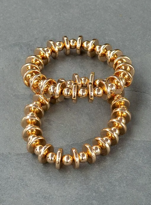 Gold Novelty Geometric Bead Bracelet Set