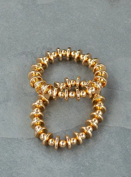 Gold Novelty Geometric Bead Bracelet Set