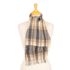 Grey and Mocha Brown Herringbone Cashmere Woven Scarf
