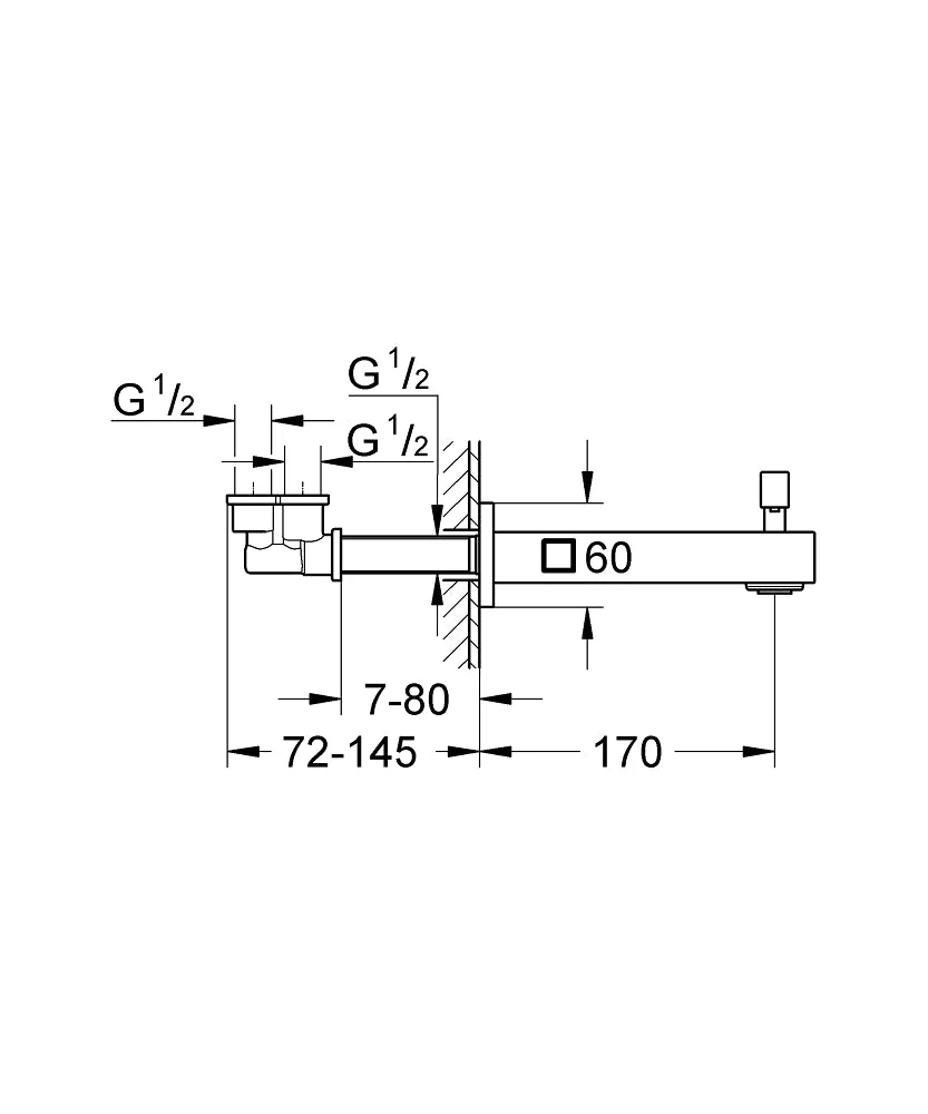 Grohe Eurocube Bath Spout With Diverter for High Pressure Systems in Chrome - 13304000