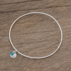 Hammered Ring in Light Blue Fine Silver Bangle Bracelet in Light Blue from Guatemala