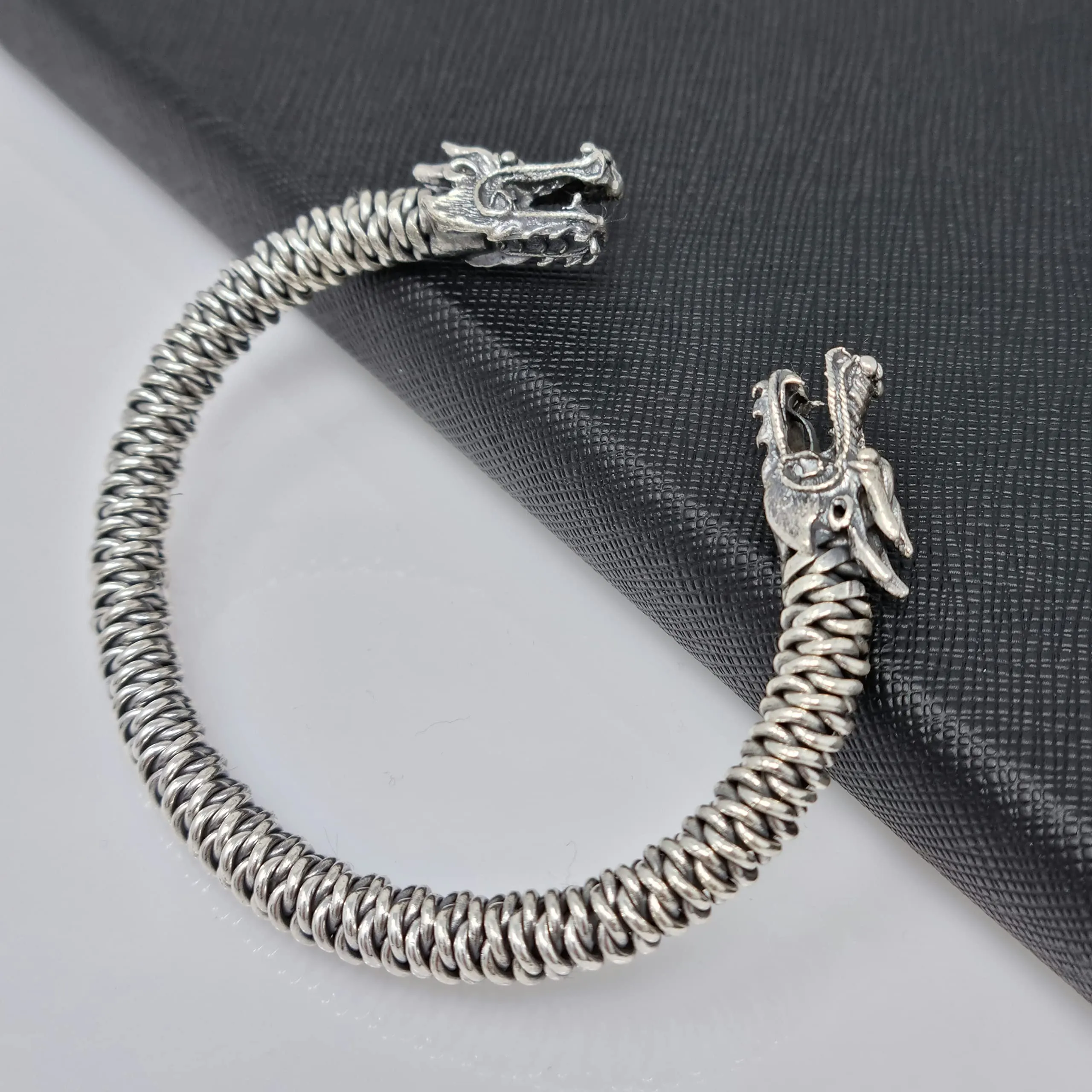 Handmade 925 Sterling Silver Dragon Bangle For Men