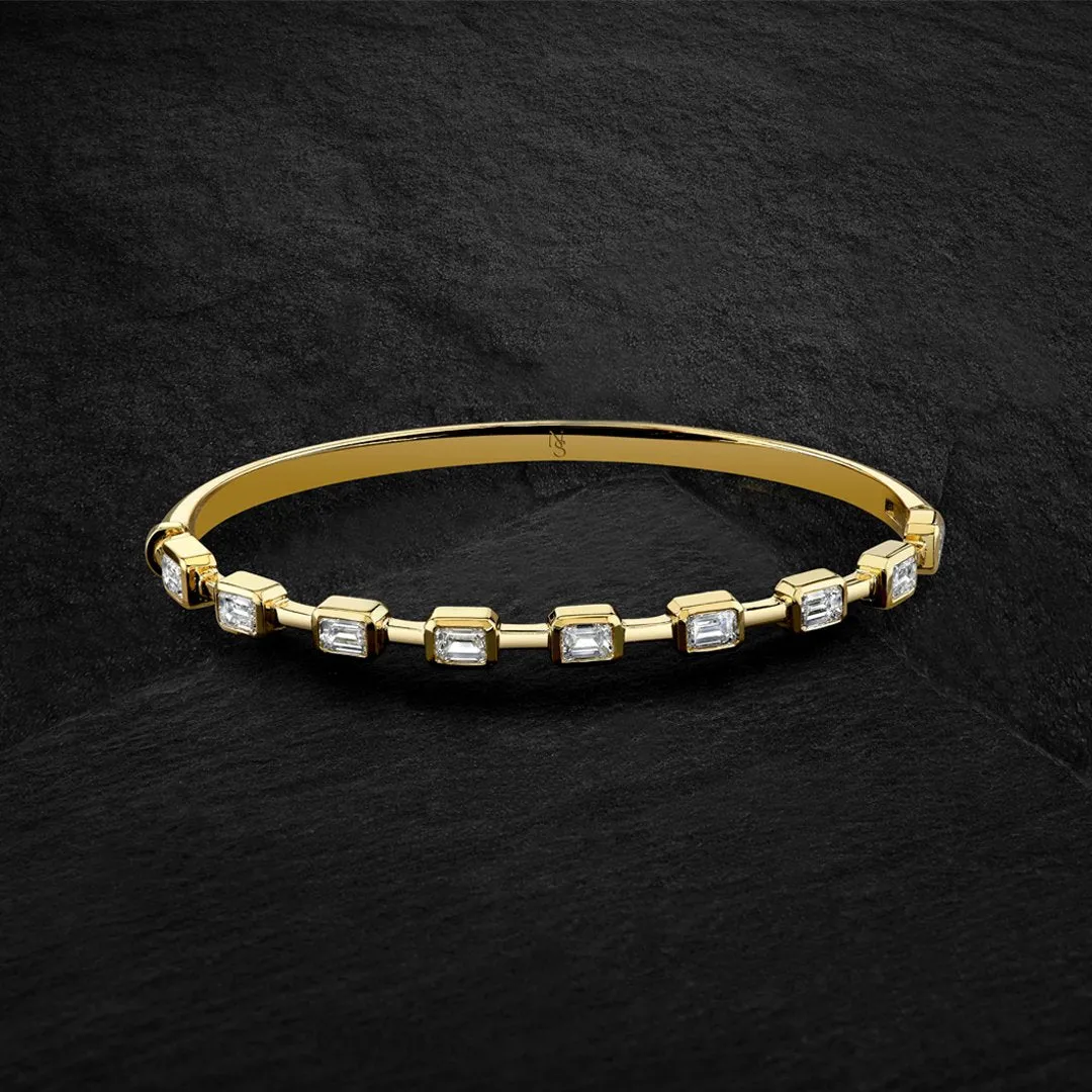 Hinged Bangle with Bezel-Set Emerald Cut Diamonds