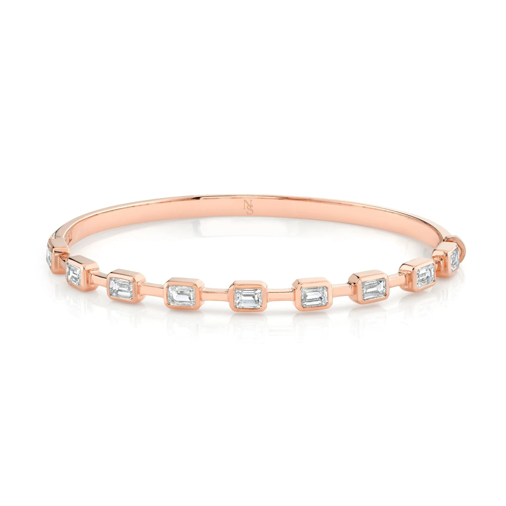 Hinged Bangle with Bezel-Set Emerald Cut Diamonds