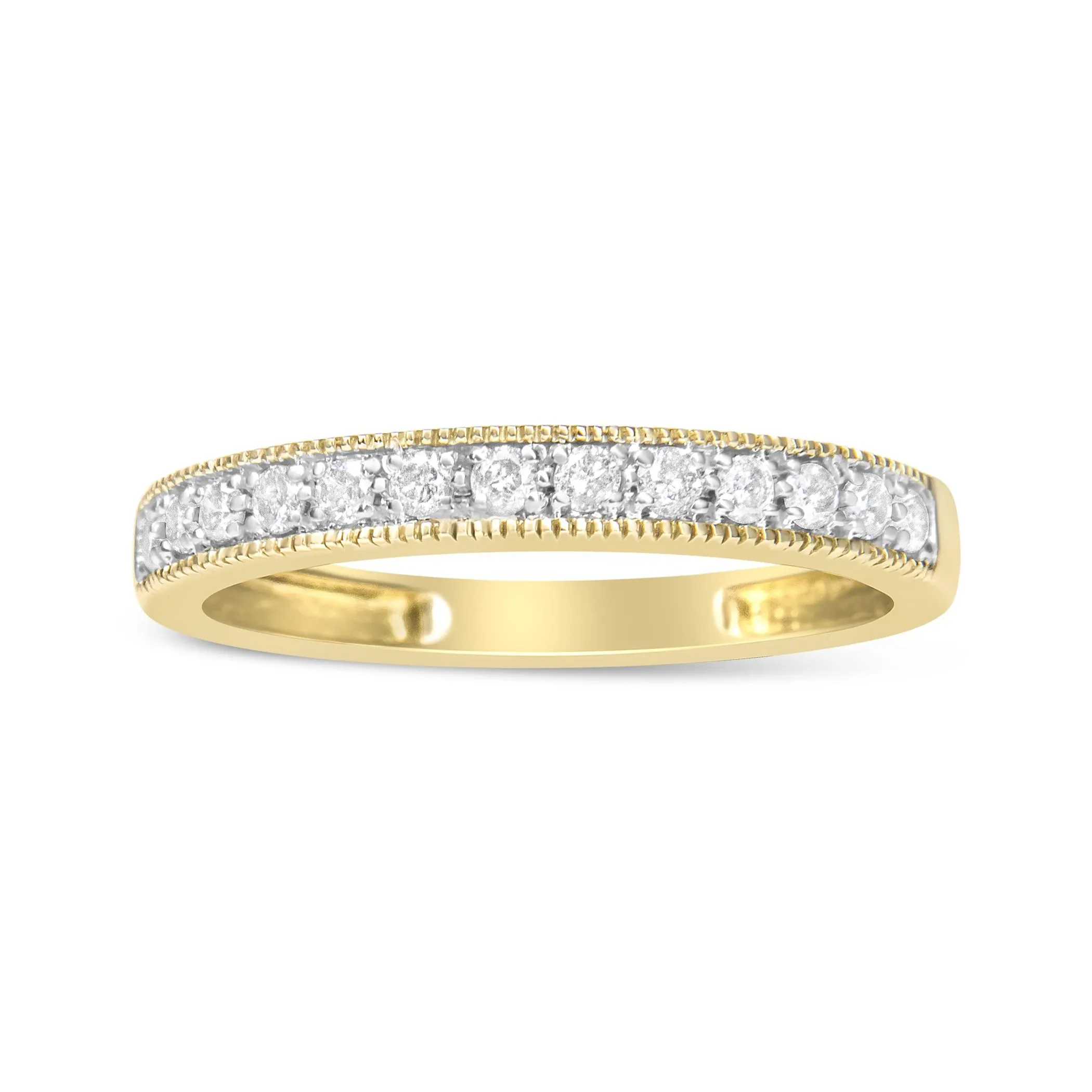 IGI Certified 1/4 Cttw Diamond 10K Yellow Gold Prong Set Beaded Milgrain Band Style Ring (J-K Color, I2-I3 Clarity)