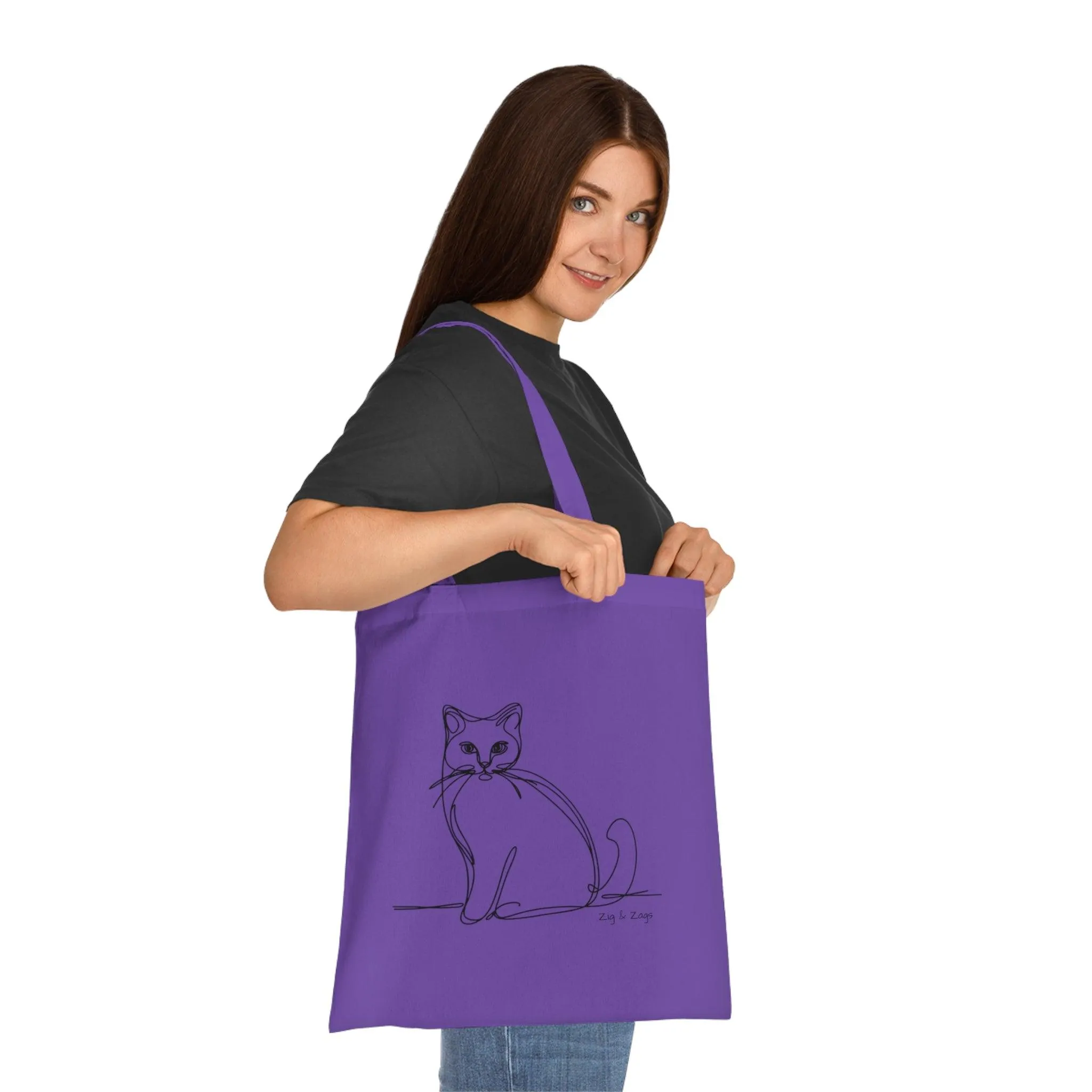 Line Art Cat Design Cotton Tote Bag