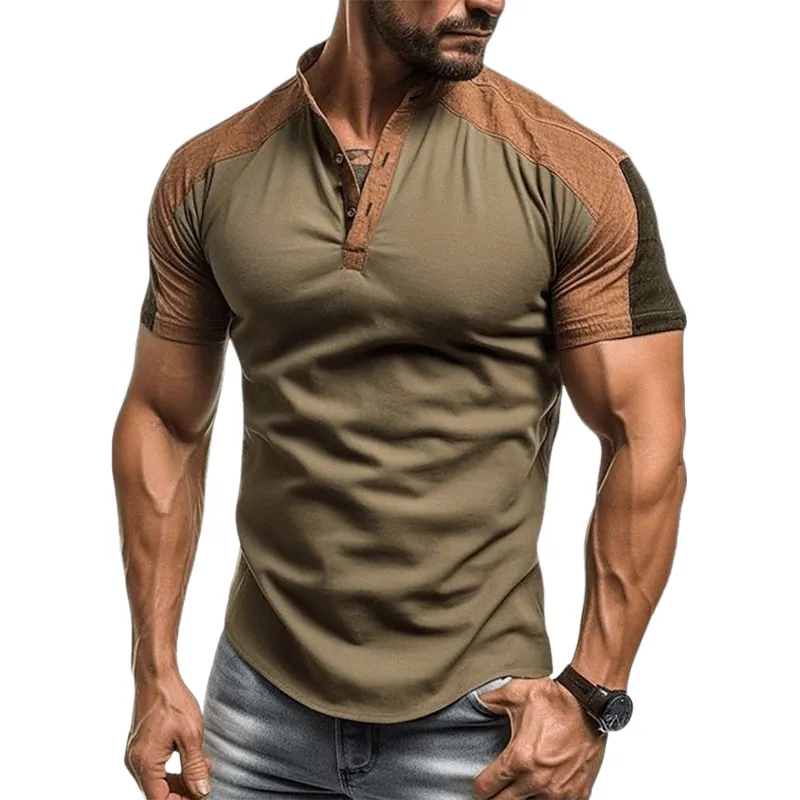 Men's Classic Casual Slim Fit Suede Stand Collar T-Shirt 04863194K