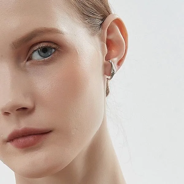 Minimalist Fluid Design Silver Ear Cuff-one pair