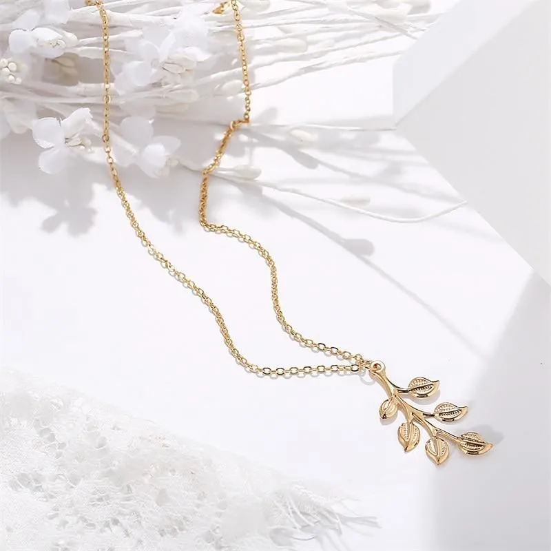 Necklaces Charm Jewelry Golden Minimalist Long Leaves ROS1140