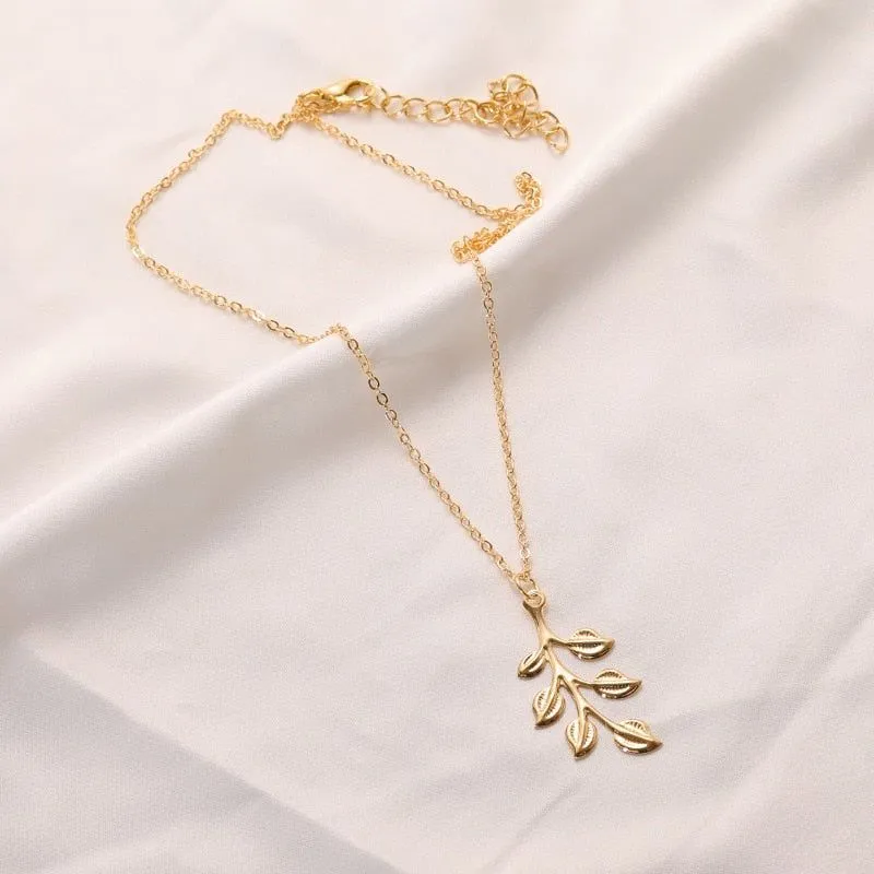 Necklaces Charm Jewelry Golden Minimalist Long Leaves ROS1140