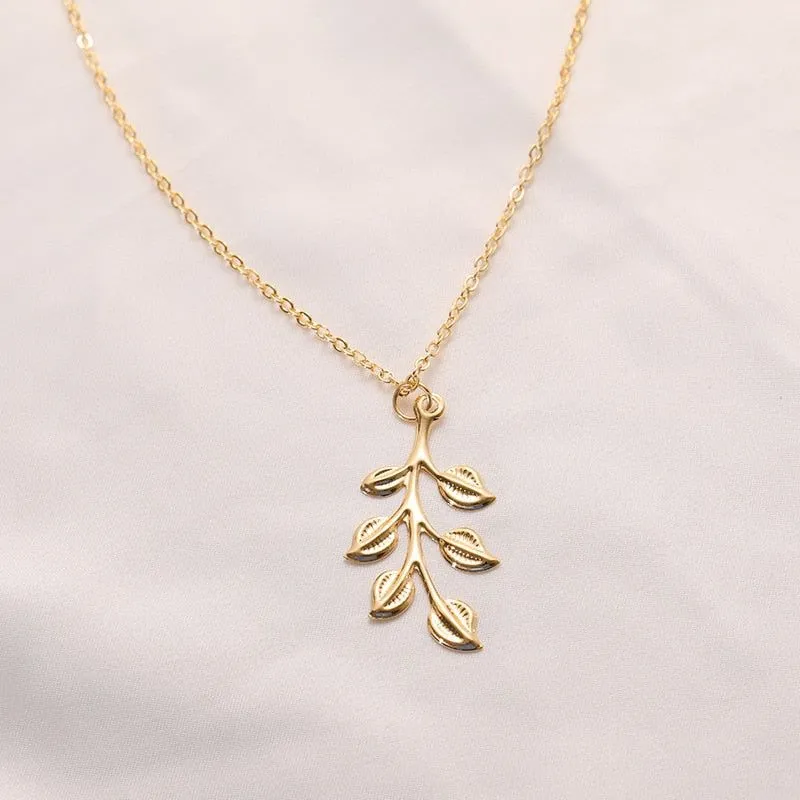 Necklaces Charm Jewelry Golden Minimalist Long Leaves ROS1140
