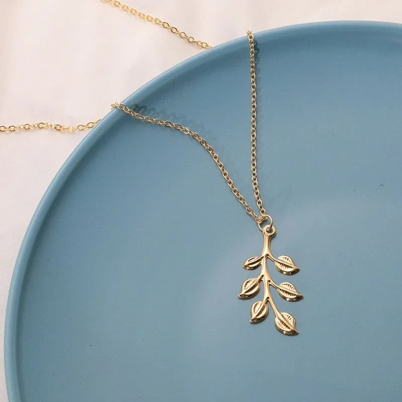 Necklaces Charm Jewelry Golden Minimalist Long Leaves ROS1140