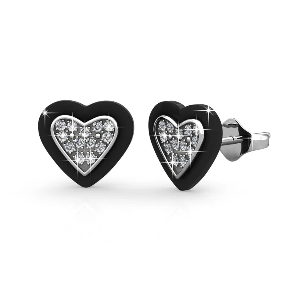 Rory 18k White Gold Plated Heart Halo Stud Earrings with Swarovski Crystals