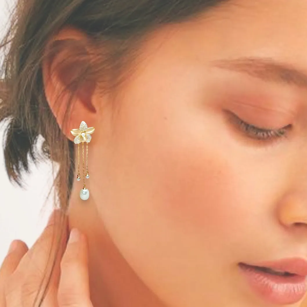 Rose Gold Blooms: Floral Pearl Danglers Pendant Set