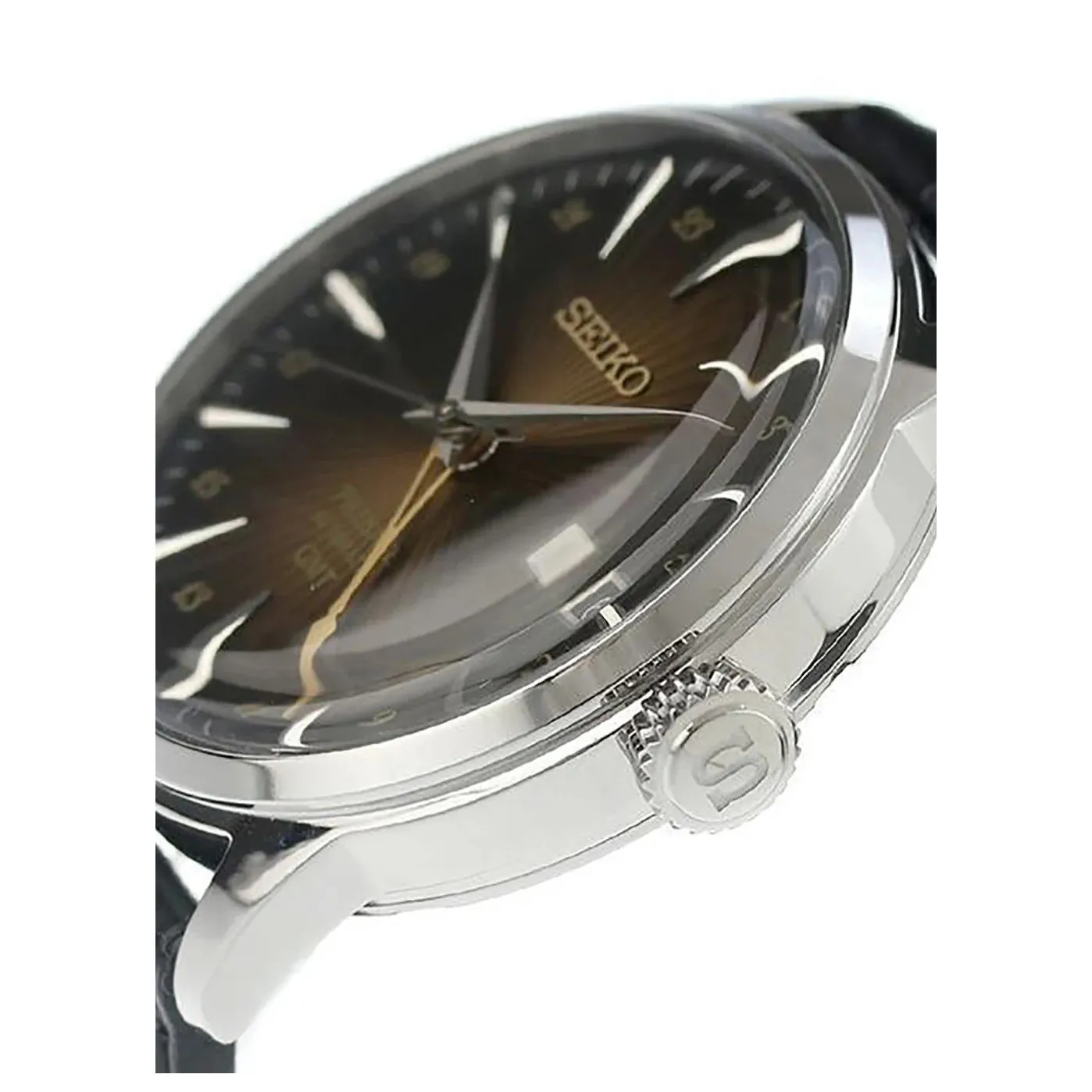 Seiko Presage Cocktail Time Men's Brown Dial Black Calfskin Band Automatic Watch - SSK039