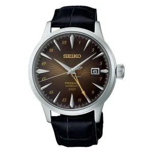 Seiko Presage Cocktail Time Men's Brown Dial Black Calfskin Band Automatic Watch - SSK039