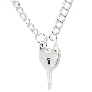 Silver Double Link Charm Bracelet with Padlock