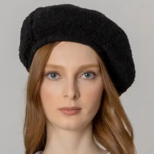 Stylish Black Sherpa Beret Hat