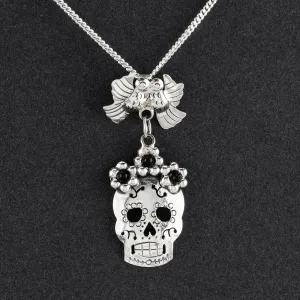 Taxco Silver and Onyx Sugar Skull Pendant