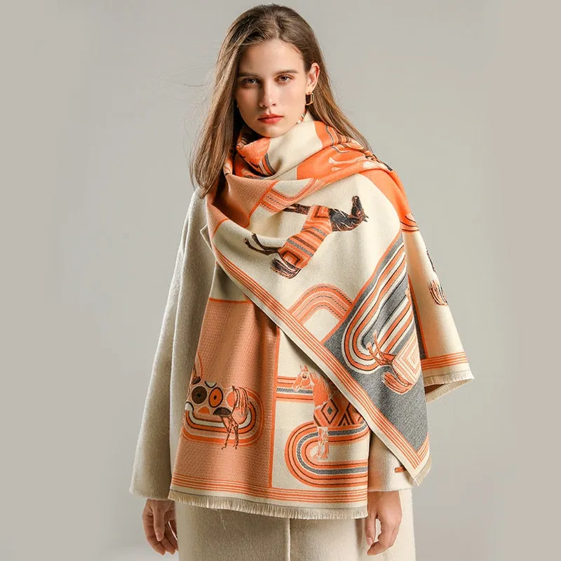 Thick Cashmere Scarf for Women Print Pashmina Shawl and Wrap