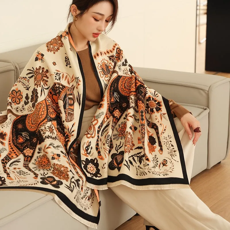 Thick Cashmere Scarf for Women Print Pashmina Shawl and Wrap